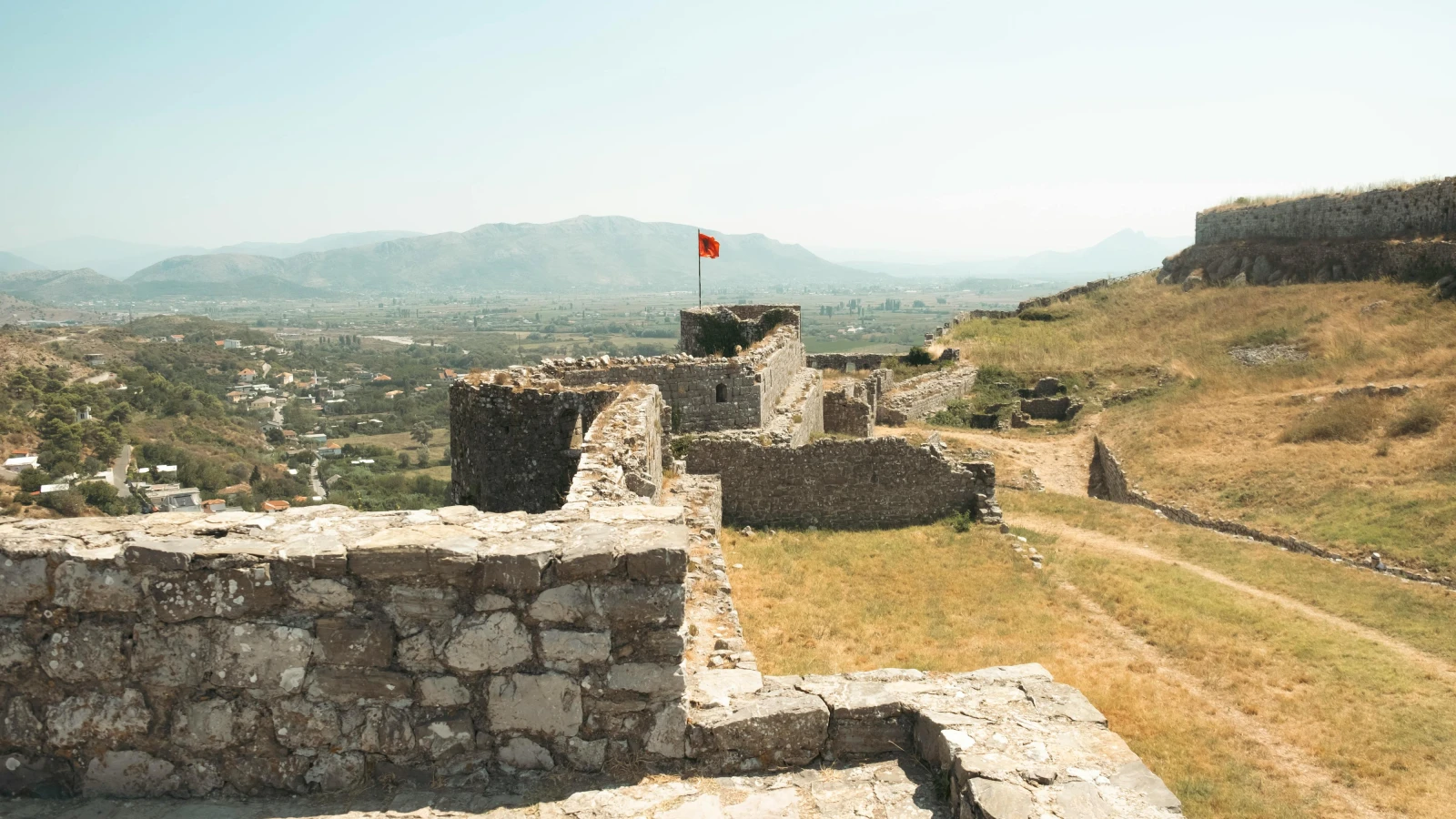 Panoramic view from Lëkurësi Castle over Sarandë Bay and Corfu