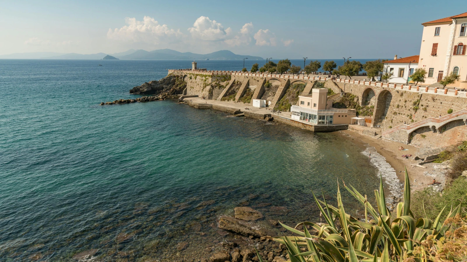 Ionian bay views from the Saranda Embankment waterfront in Sarandë Albania